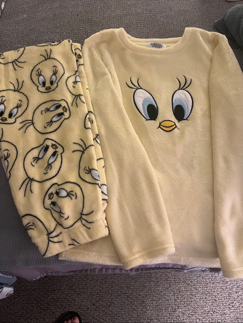 Warner Bros. Tweety Plush Pajama Set in Pale Yellow